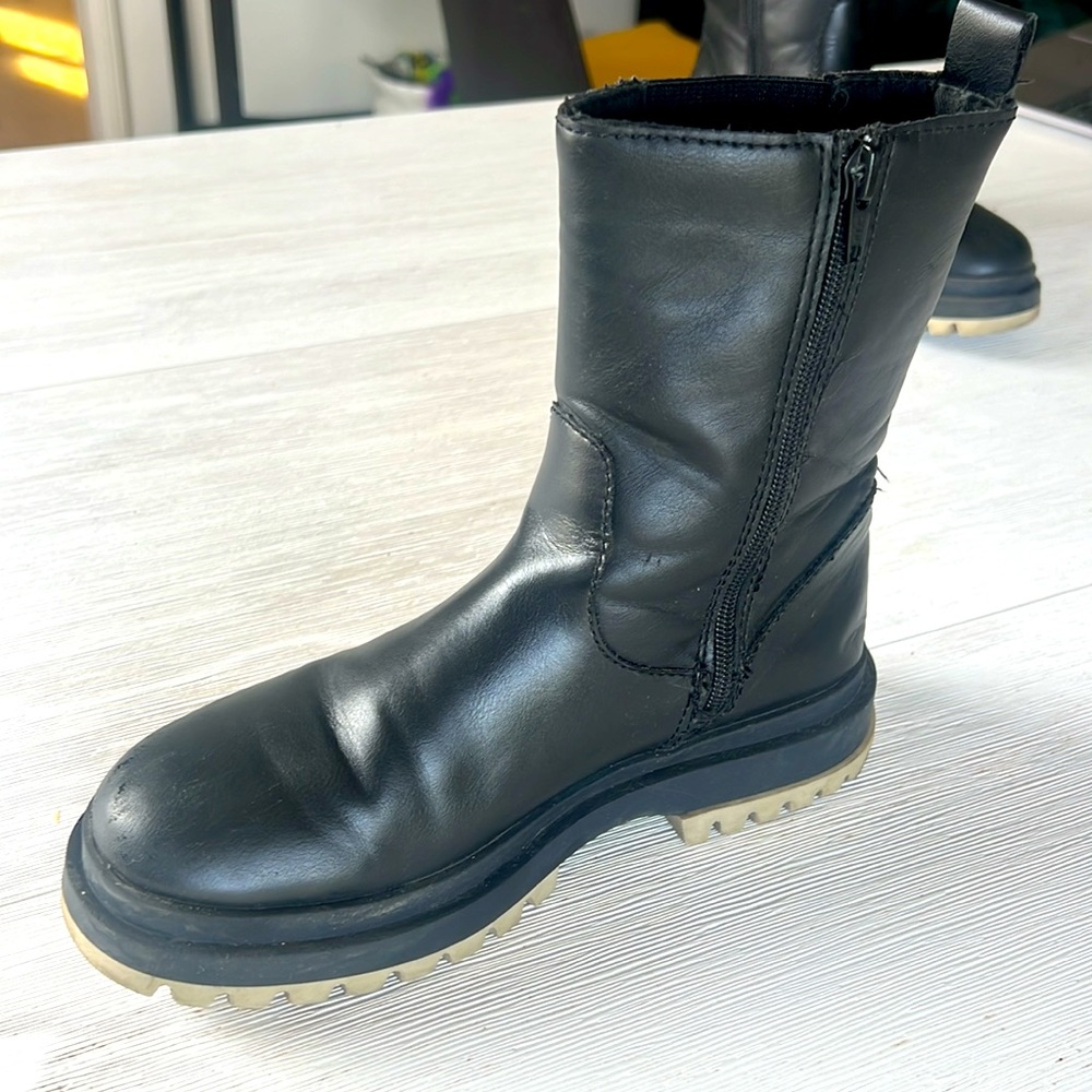 Zara Girls Zip Chelsea/Moto Boots with Lug Sole - Black, Size 37 - Picture 7 of 11